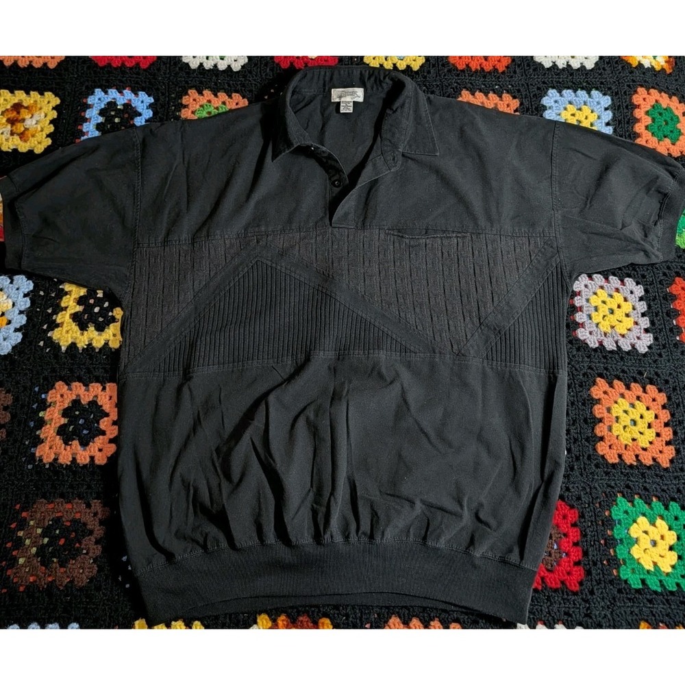 Vintage 80's Alexxus Exclusive Men's Banded Polo Shirt Size XL Black Band design